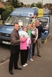 (Left to right) Centro’s area manager for Coventry and Solihull Steven Hayes, Veronica Jones, John White (from Berkswell), Hilary and Tony Cunningham from Balsall Common and bus driver Kay Channing