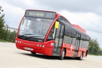 An Optare Versa diesel electric hybrid in two-door London specification