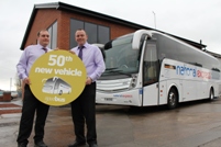 Scott Dunn, managing director of yourbus, along with the firm’s National Express manager, Paul Major, and one of the 52 new vehicles
