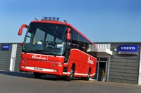 Each of the new Andrew’s Volvo B9R Plaxton Panther coaches have been specially fitted with front-mounted spot lights, LED destination equipment and air horns, giving them a distinctive appearance