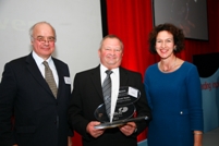 Trevor Owens with his award last year, along with Derek Philips, MD of CBW and Gillian Merron, Chairwoman of Bus Users UK