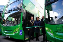 Scott Pearson, Newport Transport Managing Director (right), with Mayor of Newport John Guy and Bus Users UK’s Gillian Merron