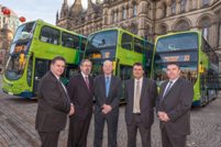 Left to right: Rick Halsall, Head of Operations, Arriva Manchester, Cllr Andrew Fender, Chairman of the TfGM Committee, John Rimmer, MD, Arriva Manchester, Phil Stone, MD Arriva North West & Wales, Cllr Mark Aldred, Chairman of the Bus Network & TfGM Services Sub Committee
