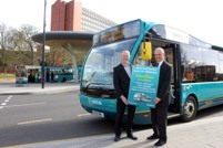 Seen launching the new buses are David Bond of the Medway Council and Kevin Hawkins, Regional Commercial Director of Arriva Southern Counties