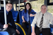 From left: First Bluestar driver apprentices Andrew Fitzgerald and Leanne Slatford with Area Engineering Manager Steve Prewett