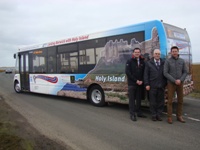 Left to right: Roddy Perryman, Perryman’s Buses; Gary McBride, Northumberland CC; and David Suggett, Holy Island Parternship