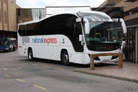 A Stagecoach-operated National Express coach at Peterborough Bus Station