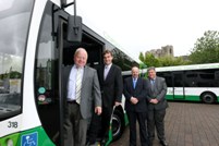 L-R: Cabinet Member Brian Jones, Nick Ramsey AM, Newport Transport MD Scott Pearson and Richard Cope, PT Manager Monmouthshire CC