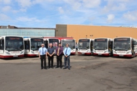 Steve Swain, (MD, Southdown PSV), Malcolm Gallichan (Engineering Director, Compass Travel), Andrew McKinnon (Operations Manager, Compass), Chris Chatfield (MD, Compass) with the new vehicles
