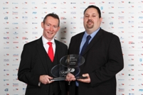 Arriva’s M-ticketing won the innovation award at the UKBA after it was launched. Pictured are Mike Woodhouse, the project manager at Arriva, and Larry Breen of Trapeze