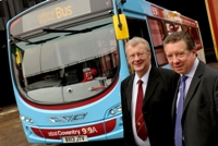 Centro Chairman Cllr John McNicholas and Peter Power, MD of National Express Coventry with one of the new Wright-bodied Volvos