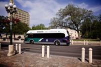 A Proterra EcoRide EV pictured outside the Alamo