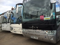 A Maynes Van Hool TX parked alongside Docherty's Midland Coaches vehicles in that firm's depot in Auchterarder. KEVIN MAYNE