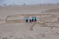 The hybrid launch took advantage of its location with some sand art, which took four hours to complete