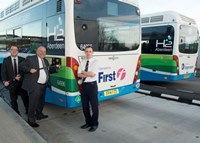 (L-r) First Aberdeen Commercial Manager Daniel Laird, Aberdeen City Council Chairman of European Hydrogen and Electromobility Projects Cllr Barney Crocket and Stagecoach North Scotland depot controller Daryl Mitchell