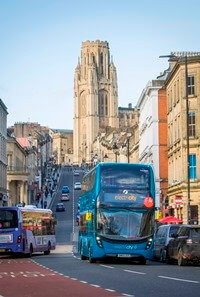 The ADL Enviro400VEs feature a striking blue livery and will operate between Bristol city centre and the University of the West of England, where they will be induction-charged