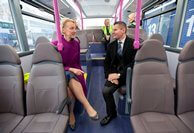 Transport Minister Derek Mackay inspects new additions to the First Glasgow fleet with Managing Director Fiona Kerr 