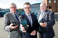 Pictured at Northfleet depot are: Matthew Balfour, Kent County Council Cabinet Member for Environment and Transport; Simon Baxter, Marketing Director for Arriva; and Phil Lightowler, Head of Public Transport at Kent County Council