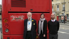 Cllr Tony Clark, Cabinet Member for Transport for Bath & North Somerset Council, Vikki Annett, Head of Marketing for Bath Bus Company, and Darren Mather, Operations Manager at Bath Bus Company