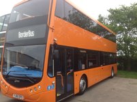 The vehicle, with striking orange livery, has begun a trial period on the operator’s 146 service. JAMIE PURSEY