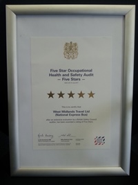 The operators five star certificate, which it was awarded for scoring above 92% on the British Safety Council audit