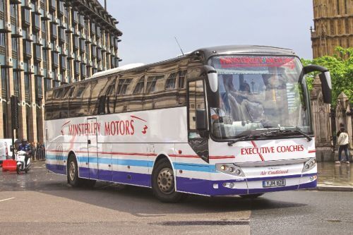 Drivers were suspected of not properly recording car trips made as feeder journeys for long-distance coach work. This VDL Berkhof-bodied VDL SB4000 is seen on Parliament Square, London on June 14, 2016. MIKE SHEATHER
