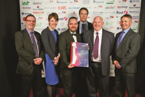 The award for Marketing Initiative of the Year - Silver was awarded to Stagecoach South, Celebrating here are Peter Robinson, Catherine Turness(Winchester BID), Steve Thorpe, Chris Rennant, Paul Denne and Dan Massey
