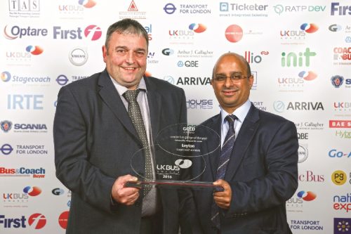 Peter Green and Mohammed Azim hold the Transport for London Award for London Bus Garage of the Year, which went in Stagecoach London's Leyton Depot.