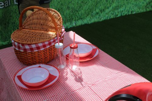A picnic site was set up to illustrate the possibility of an emission-free city. 