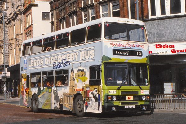 Yorkshire Rider supported local manufacturing when it bought Optare-bodied Leyland Olympians like this bus in 1985, pictured near the Corn Exchange in Leeds six years later