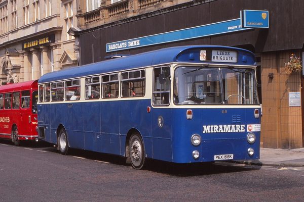 An unusual Willowbrook-bodied AEC Swift new in 1972 to Great Yarmouth Corporation that was in service by July 1989 with Miramare Coaches of Morley