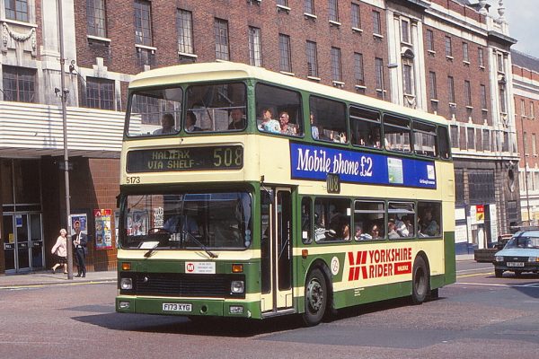 A Northern Counties-bodied Leyland Olympian in central Leeds that typified the Yorkshire Rider fleet at that time