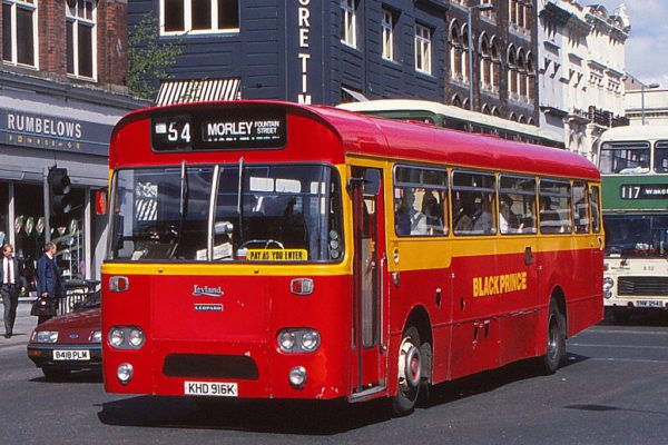 Black Prince operated a 1972 Leyland Leopard Marshall new to Yorkshire Woollen District in Leeds by April 1990