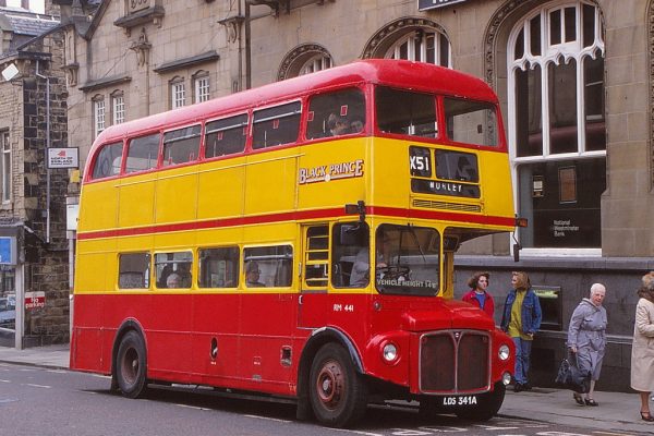 This former London Transport Routemaster was one of three operated by Black Prince and was photographed in Morley during April 1991. It previously operated for Clydeside Scottish