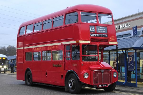 Photographed at Lakeside, one of the standard Routemasters in the Ensignbus fleet is this bus which carried Great Northern livery for a time to mark the 50th anniversary of the birth of Routemaster. DAVID BELL