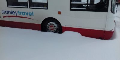 The depth of snow at County Durham operator Stanley Travel on March 1. Malcolm West, who took the photo, quipped: “This is for the ‘B’ in CBW.”