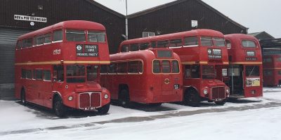 Snow was falling when Mike White, Private Hire Manager at London Bus Company took this photo at the operator’s Northfleet depot on March 1
