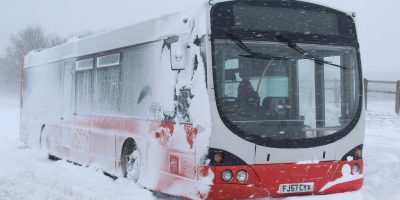 The impact of snow is clear on this Rosso Wrightbus-bodied Volvo B7RLE. Ben Gleeson, who took the photo on March 1, told CBW: “This bus was working the 435 Rochdale to Buckstones route, but was forced to terminate at Broad Lane as snow drifts closed the road.”