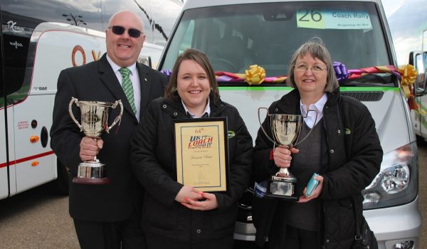 Blakes Coaches’ Hannah Blake (centre) won UK Coach Rally Midi Driver of the Year and the Arthur J. Gallagher Trophy for the highest placed driver aged 25 and under. She is pictured with her parents David and Janet. GARETH EVANS