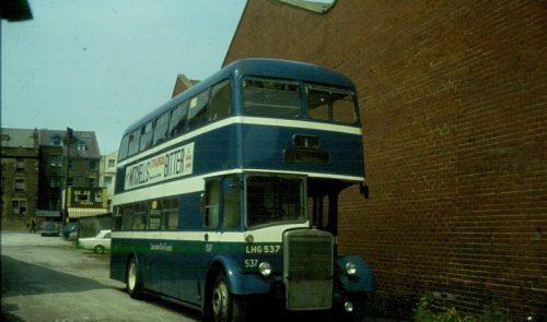 LHG 537 was an East Lancs-bodied Leyland PD3/6, one of four purchased from Burnlay and Pendle in 1974 to assist in modernising the fleet that contained a number of 25-year old buses from Morecambe & Heysham. It is seen here alongside Morecambe Depot on July 14, 1978 with the destination blinds removed as it had recently been withdrawn. THOMAS KNOWLES