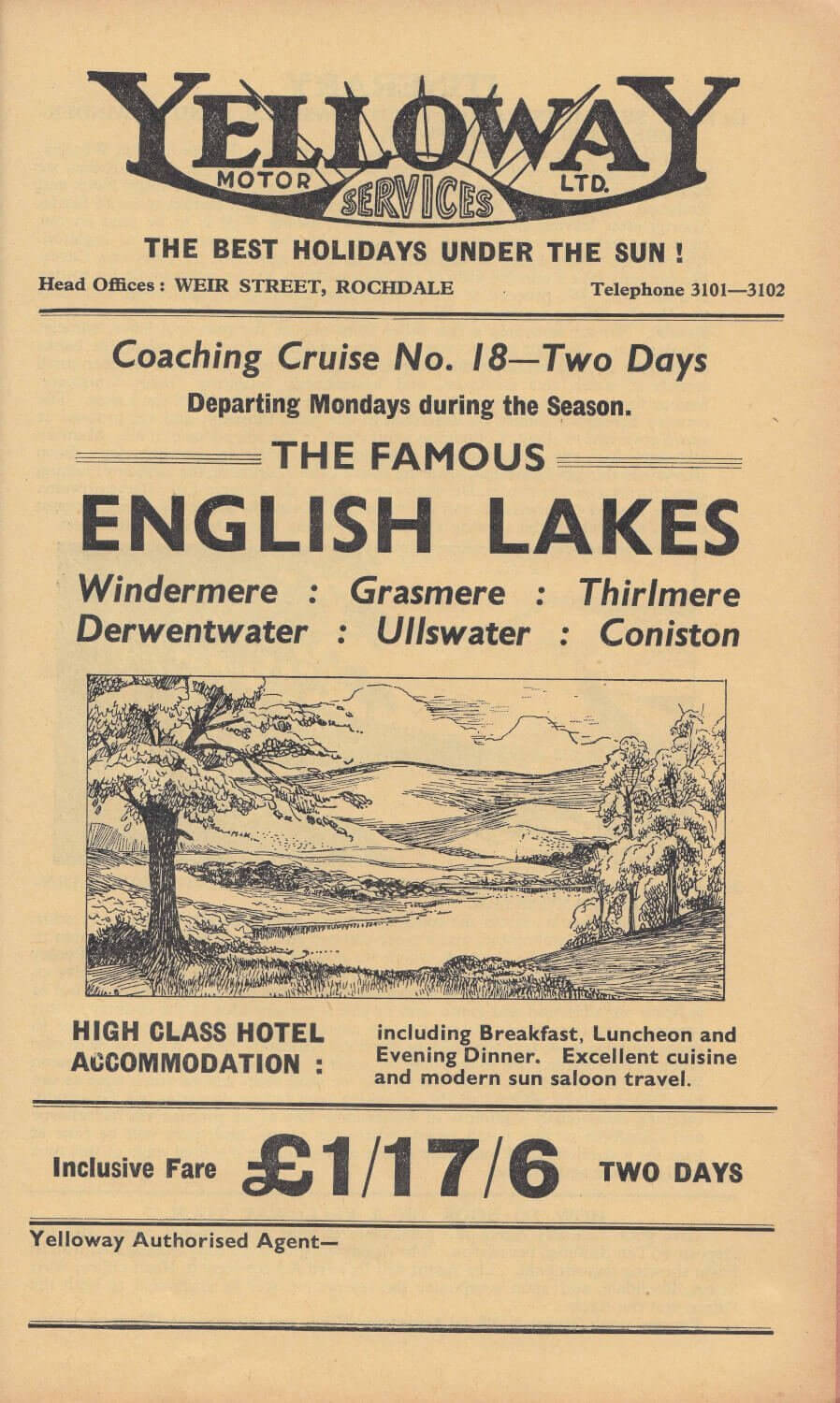 A cheaper option for travellers was a two day Coaching Cruise of the English Lakes for £1.17s.6d. Dave Haddock Collection-min