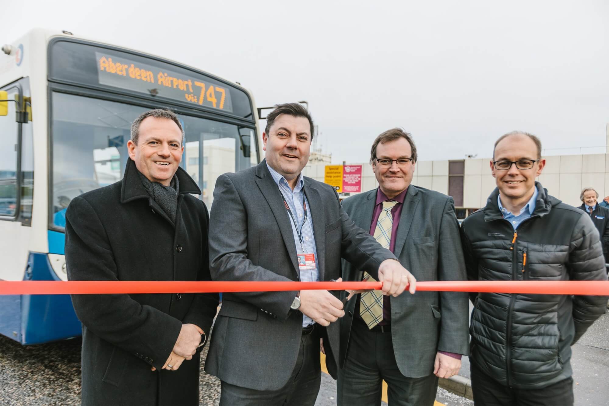 Left to right: David Liston, Stagecoach North Scotland MD, Steve Szalay, Aberdeen International Airport MD, Derick Murray of Nestrans and Greig Mackay of Bus Users Scotland
