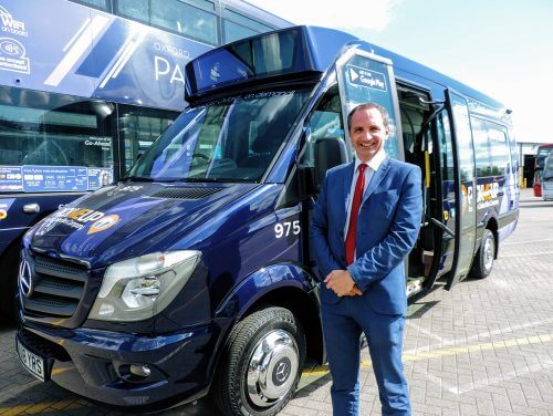 Phil Southall, Oxford Company Managing Director, with one of the PickMeUp minibuses 