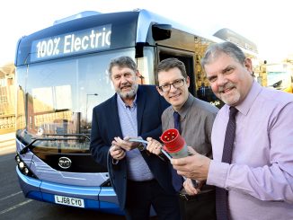 L to R: Derby City Council leader Chris Poulter and deputy leader Matthew Holmes with Trent Barton MD Jeff Counsell