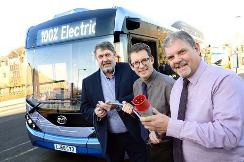 L to R: Derby City Council leader Chris Poulter and deputy leader Matthew Holmes with Trent Barton MD Jeff Counsell