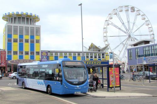 First Hampshire and Dorset is one operator that has recently announced service changes to its network due to funding cuts. Mercedes-Benz -powered Wrightbus Streetlite 63304 is seen at Clarence Pier, Southsea having worked in from Gosport, the area affected. RICHARD SHARMAN 