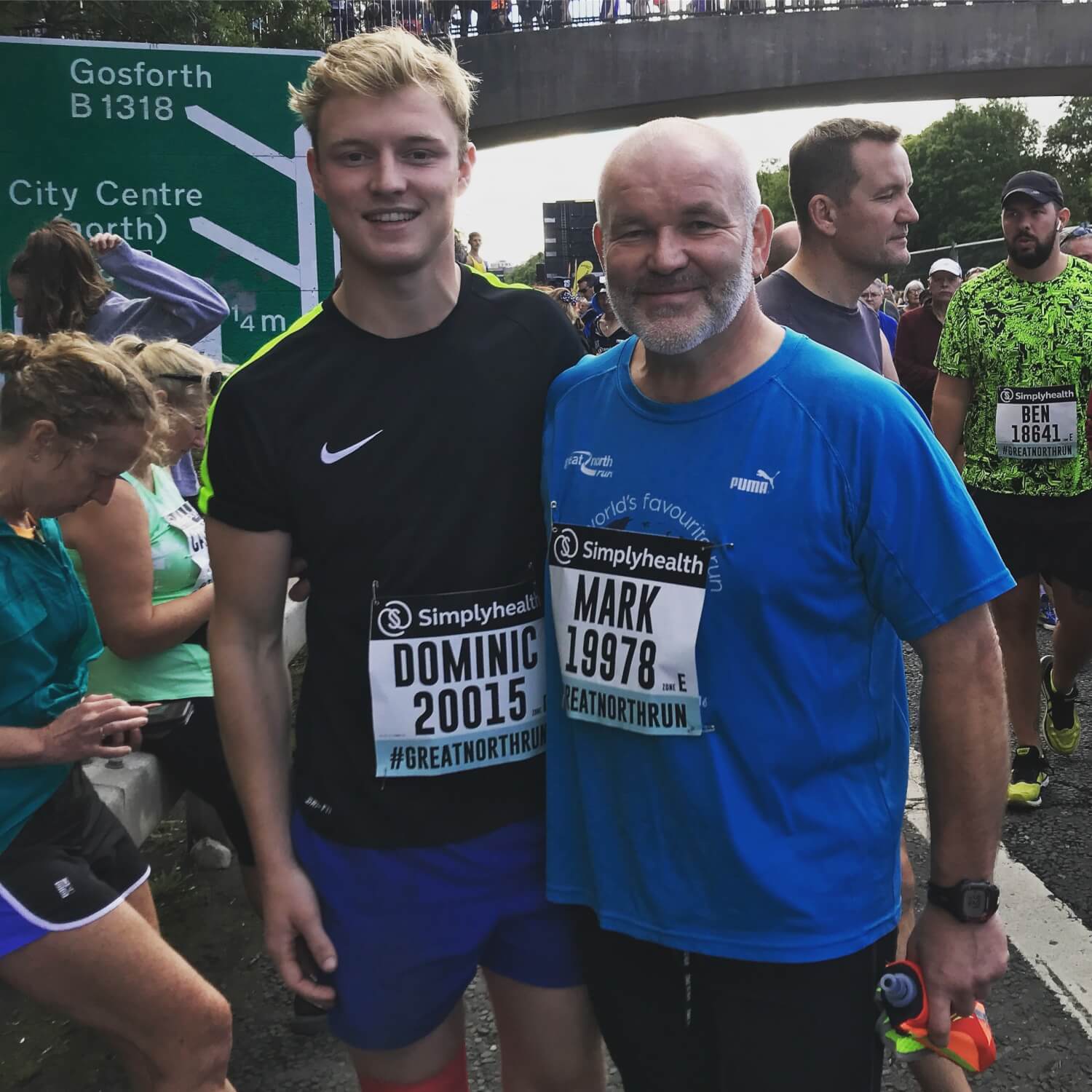Dominic (left) with dad and BASE Engineering Director Mark at the Great North Run