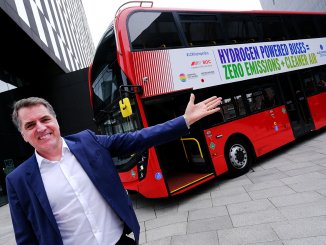 Steve Rotheram, Metro Mayor of the Liverpool City Region, pictured at the launch with a hydrogen-powered ADL Enviro400