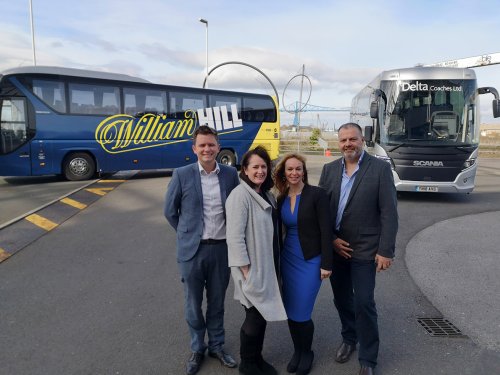 Anderson Barrowcliff Partner, James Dale and Punch Robson Managing Partner, Elaine McLaine-Wood with Delta Coaches Directors Judith Haysmore and Gary Walton