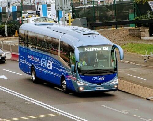 Irizar i6-bodied Scania K360EB4 23605 is seen approaching Heathrow Central bus station on the RA1 service from Reading. RICHARD SHARMAN